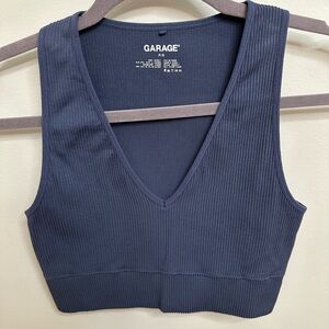 Garage Navy Blue Ribbed Crop Top